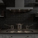 GE-PGP9036SLSS-Modern Kitchen with Black Tile Backsplash and Stainless Steel Cooktop