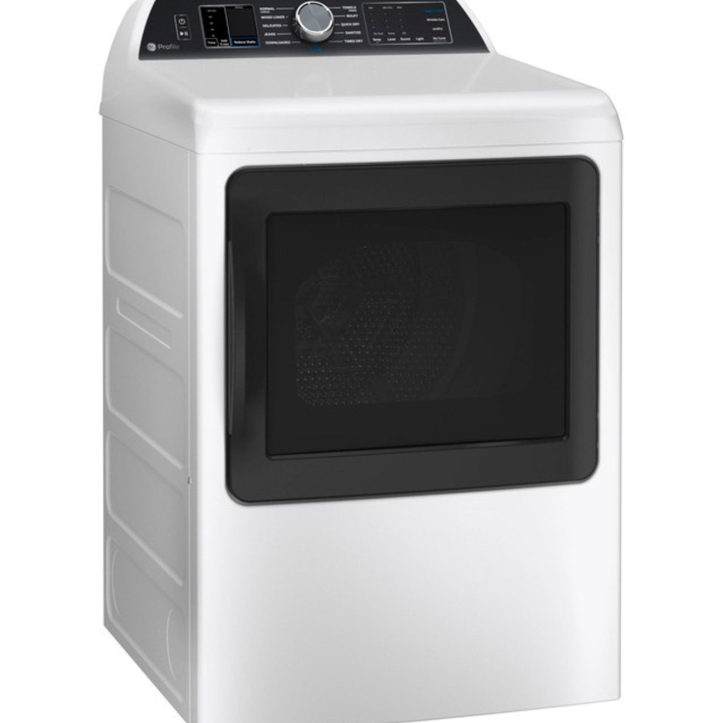 GE-PTD70EBSTWS-Side view7.4 cu. ft. Capacity Smart aluminized alloy drum Electric Dryer