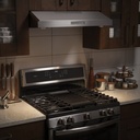 PVX7300SJSS modern kitchen with a stainless steel gas range