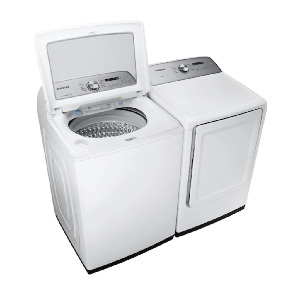 Samsung-DVE50R5200W-tilted view with matching washer
