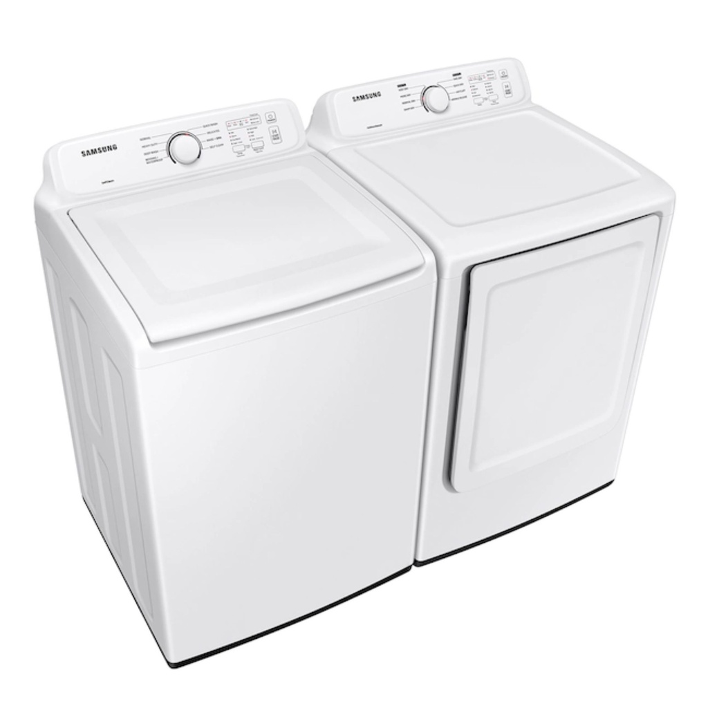 Samsung-DVG41A3000W-left angle view with matching washer