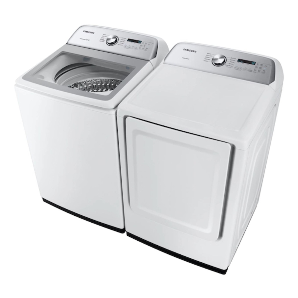 Samsung-DVG50R5200W-right angle view with matching washer