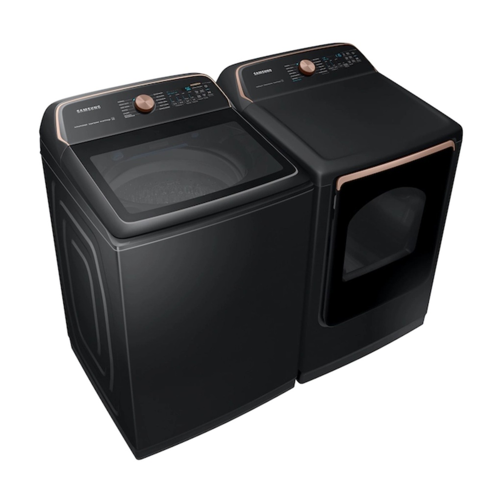 Samsung-DVG55A7700V-left angle view with matching washer