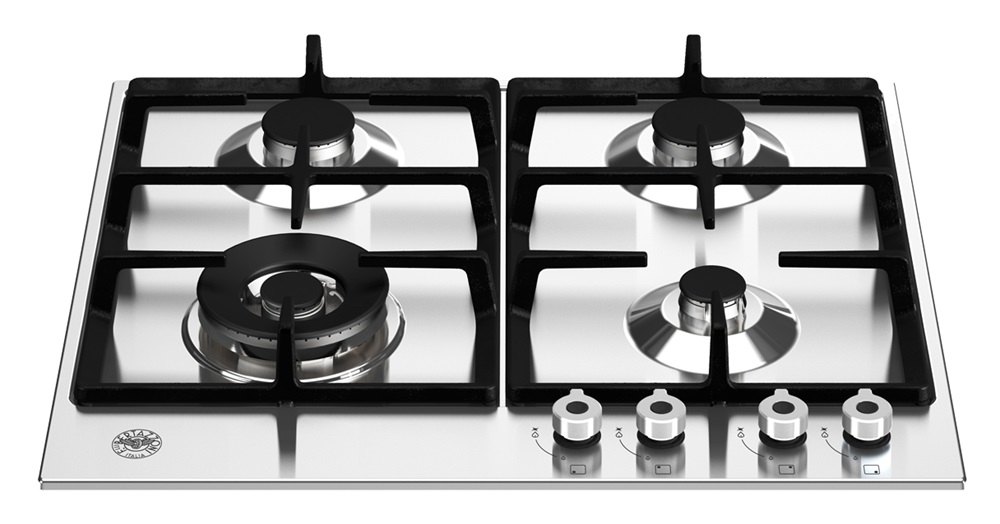 Bertazzoni PROF244CTXV 24 inch Professional Series Front Control Gas Cooktop with 4 Burners, Cast Iron Contour Grates, Fail-Safe Thermocouple Technology, ADA Compliant, in Stainless Steel