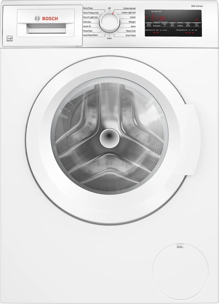 Bosch WGA12400UC 24 inch 300 Series Compact Washer with 2.2 cu. ft. Capacity, 15 Cycles, SpeedPerfect, 1400 RPM, 54 dBA, Energy Star Certified and 240/208 Volts, in White