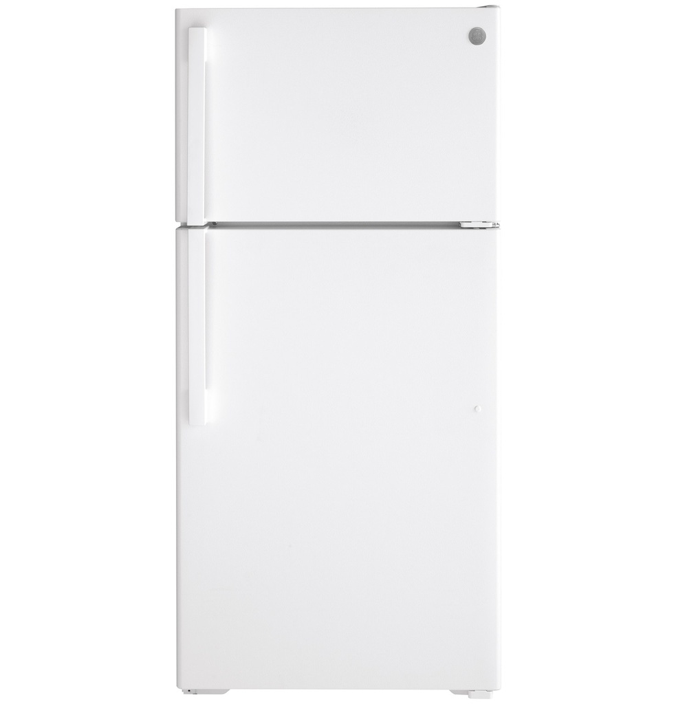 GE GTS16DTNRWW Top Freezer Refrigerator with 15.6 cu. ft. Capacity, LED Lighting, ADA Compliant and Crisper Drawers in White