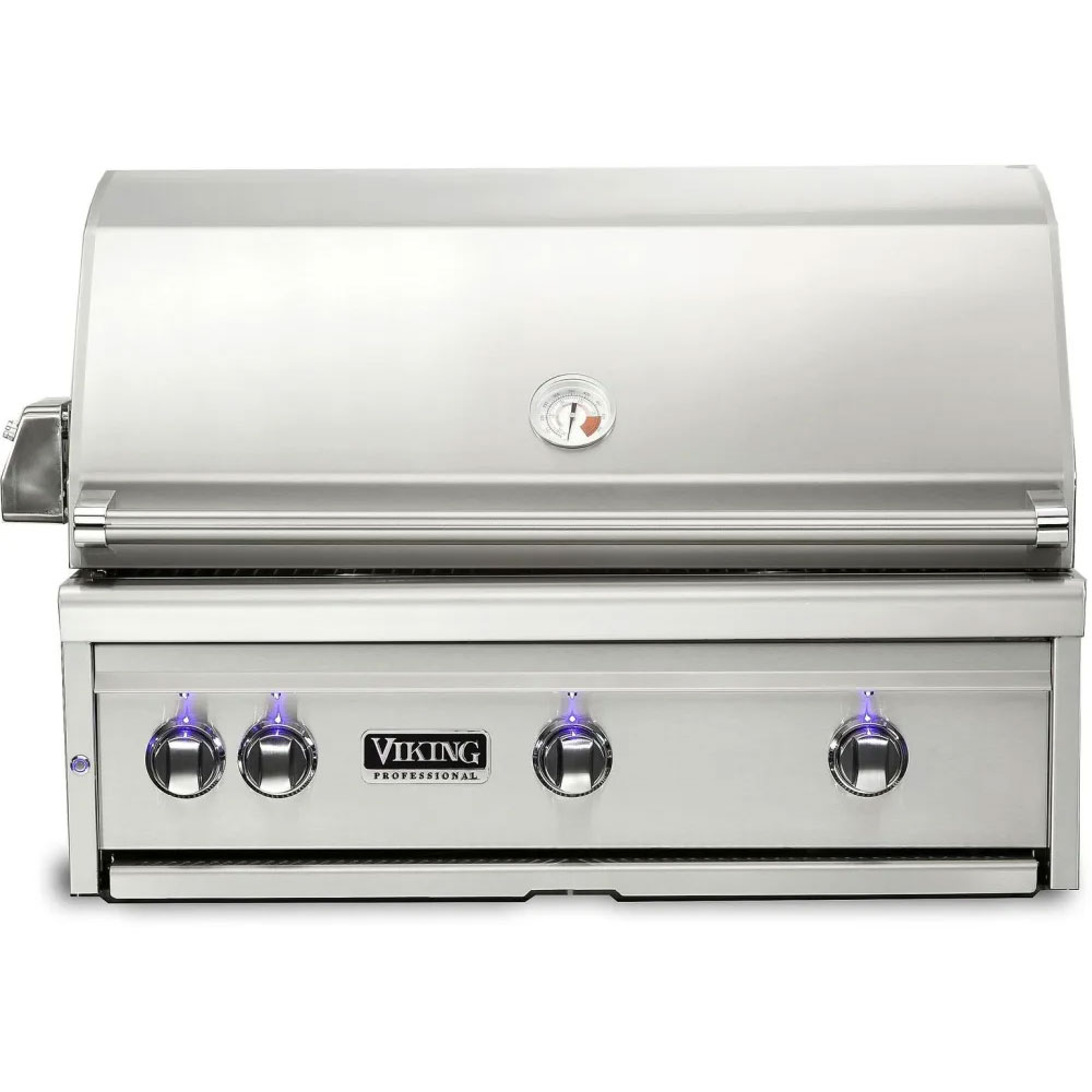 Viking VQGI5361 5 Series 36 inch Built-in Grill with Two Brass Burners and One ProSear Burner, Dual Position Rotisserie with Rear Infrared Burner, in Stainless Steel