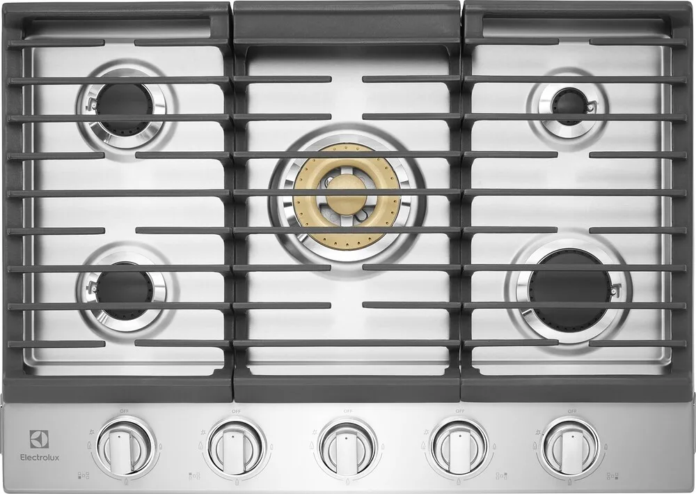 Electrolux ECCG3068AS 30 inch Gas Cooktop with a Brass Power Burner, Continuous Grates, in Stainless Steel