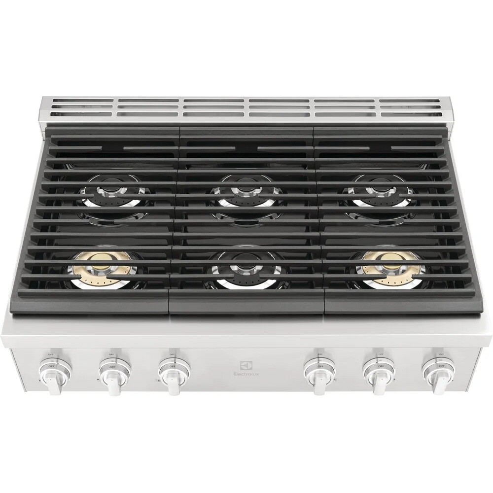 Electrolux ECCG3672AS 36 inch Gas Rangetop with 6 Burners Including 2 Brass Power Burners, Cast Iron Grates, in Stainless Steel 