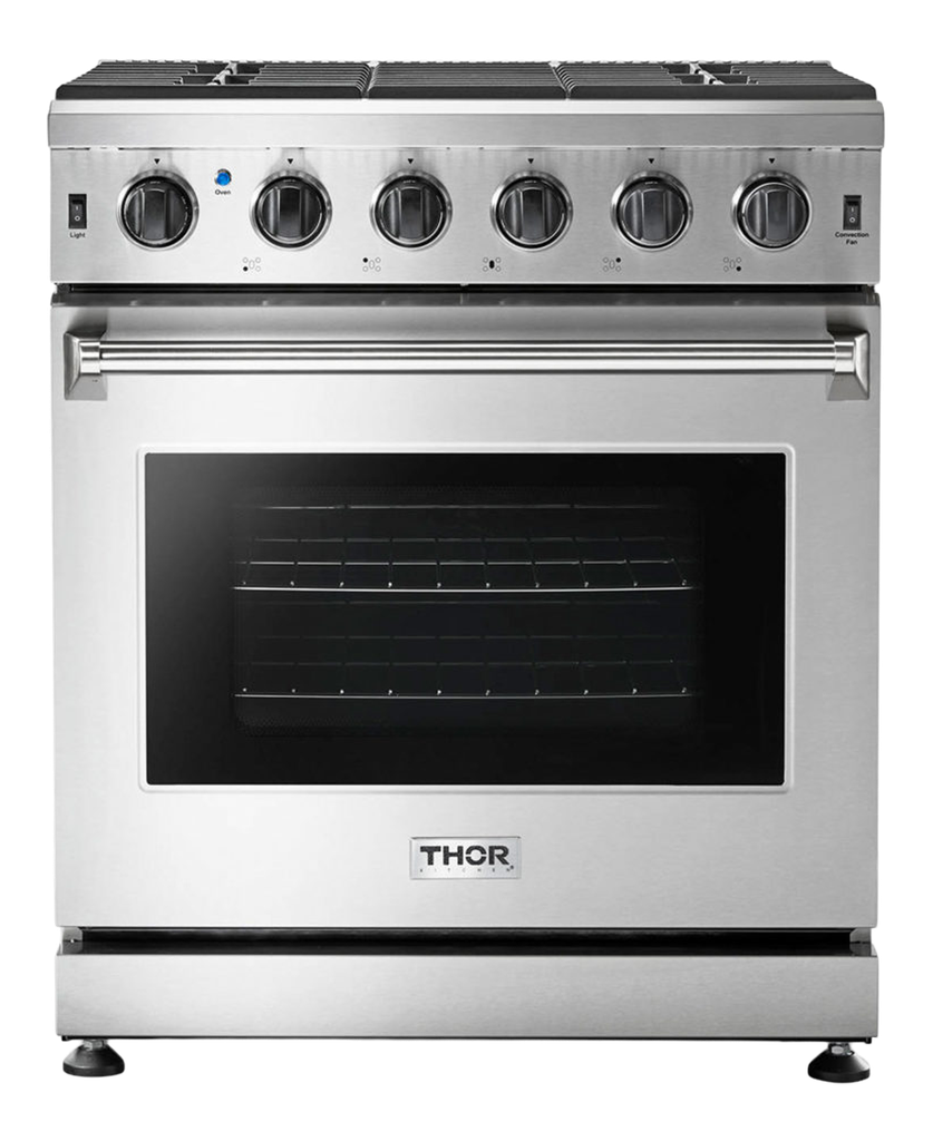 Thor Kitchen LRG3001U 30 inch Freestanding Professional Gas Range with 4 Sealed Burners, 4.55 cu. ft. Oven Capacity, Storage Space, Continuous Grates, in Stainless Steel