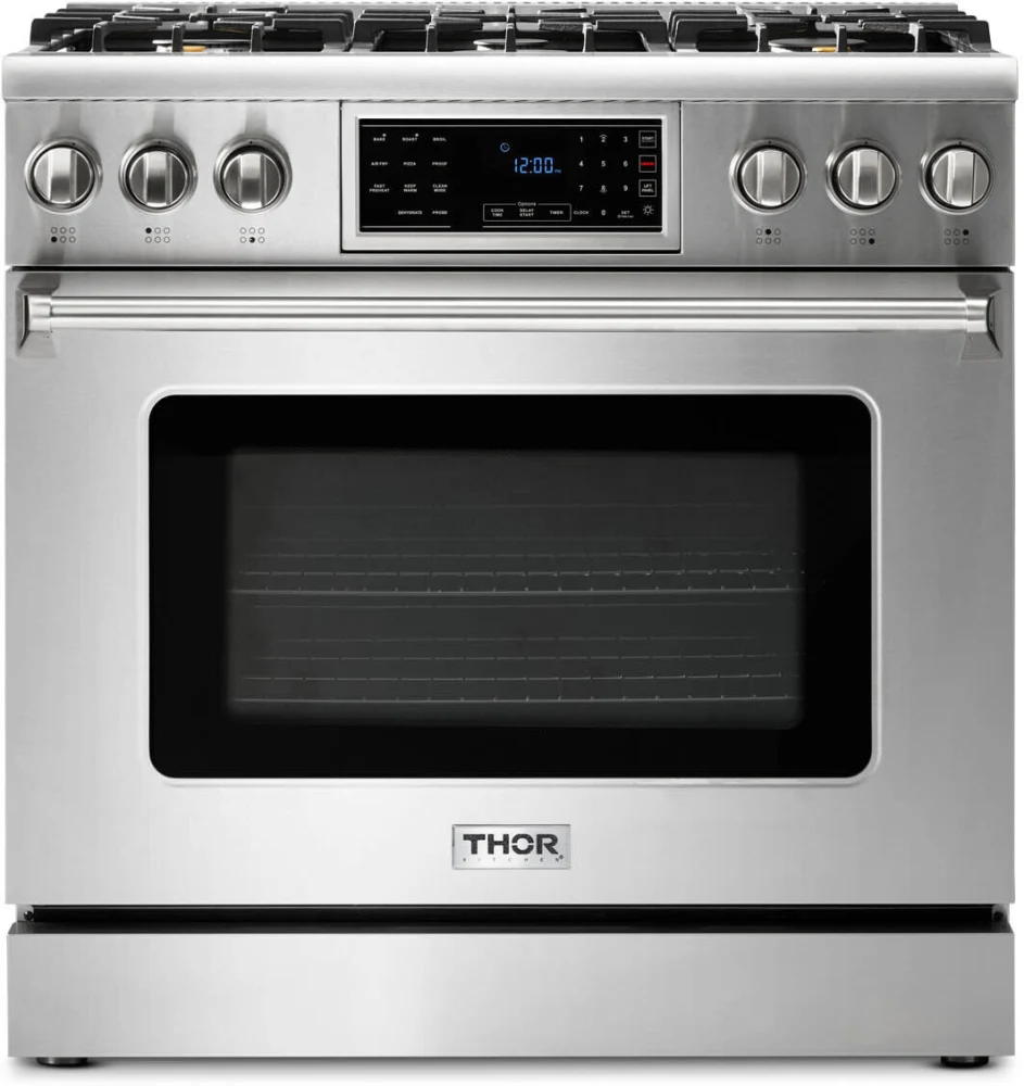 Thor Kitchen TRG3601 36 inch Freestanding Gas Range with Tilt Panel, 6 Burners, 6 cu. ft. Oven Capacity, in Stainless Steel