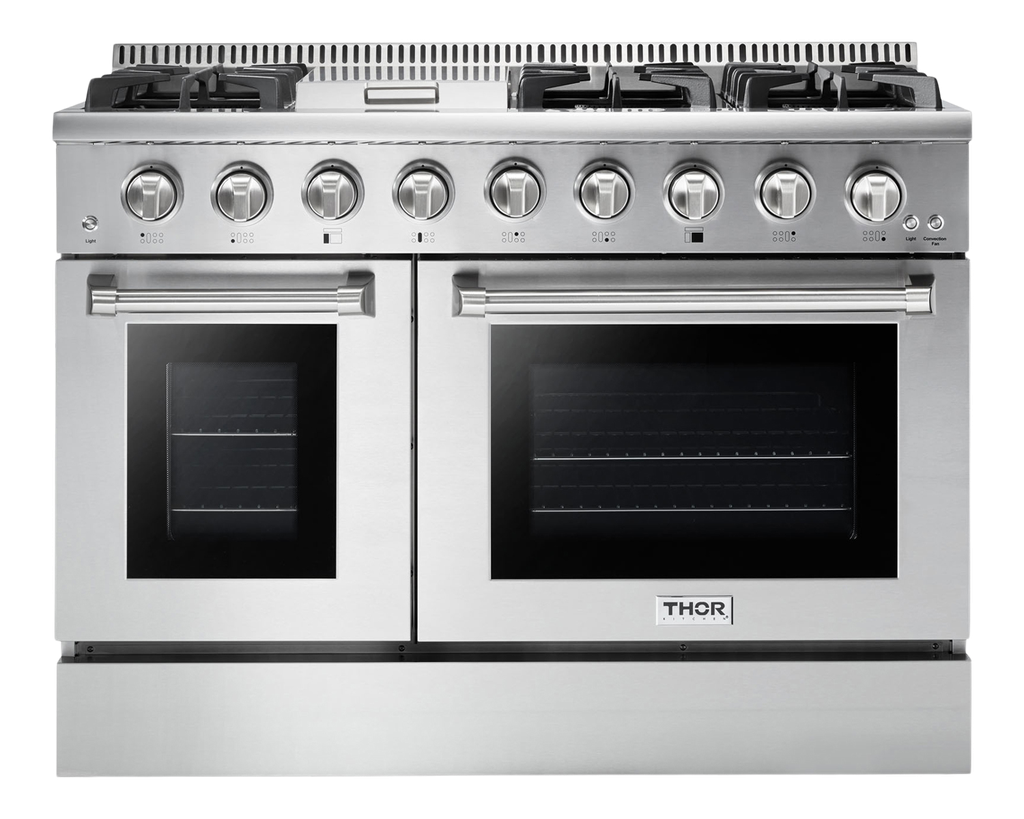 Thor Kitchen HRG4808U 48 inch Freestanding Professional Gas Range with 6 Burners and Griddle, 6.7 cu. ft. Total Oven Capacity, in Stainless Steel