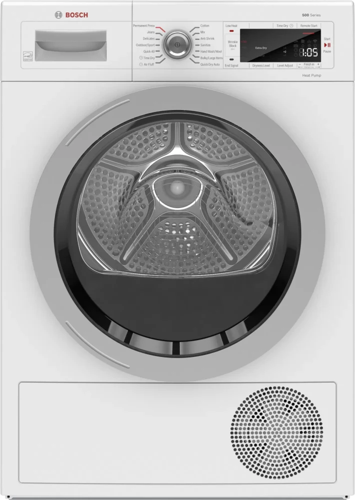 Bosch WTW87NH1UC 500 Series 24 inch Smart Compact Heat Pump Dryer with 4 cu. ft. Capacity, Wrinkle Block, Energy Star, in White