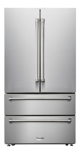 [TRF3602] Thor Kitchen TRF3602 36 inch Professional Counter Depth 4 Door French Door Freestanding Refrigerator, 22.5 cu. ft. Total Capacity and Open Door Alarm, in Fingerprint Stainless Steel
