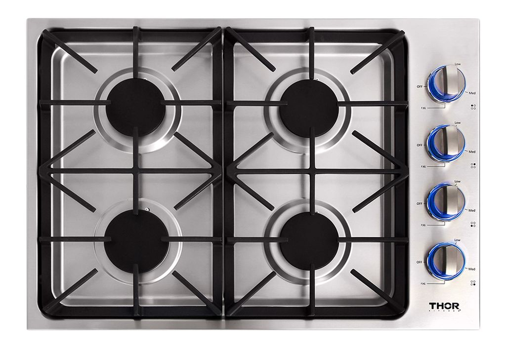 Thor Kitchen TGC3001 30 inch Gas Cooktop with 4 Sealed Burners, Cooktop Control Type and Illuminated Knobs, in Stainless Steel