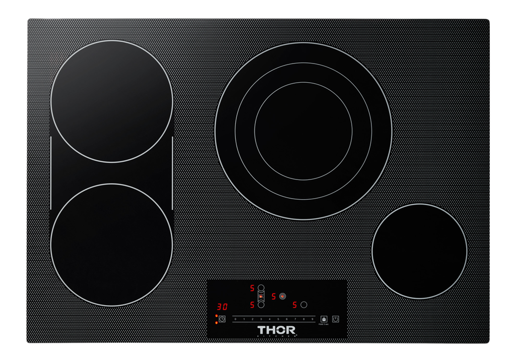 Thor Kitchen TEC30 30 inch Professional Electric Cooktop with 4 Elements Including LightningBoil Burner, 9 Power Levels, in Black