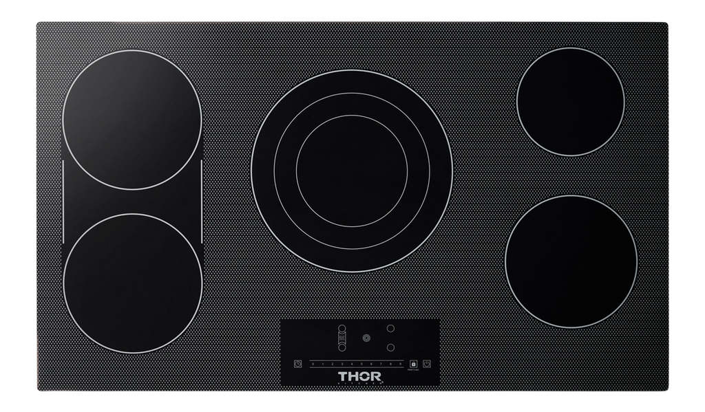 Thor Kitchen TEC36 36 inch Electric Cooktop with 5 Coil Elements, 3600 Watts Heating Power, Touch Glass Control, 9 Power Levels, Auto Shut-Off in Black