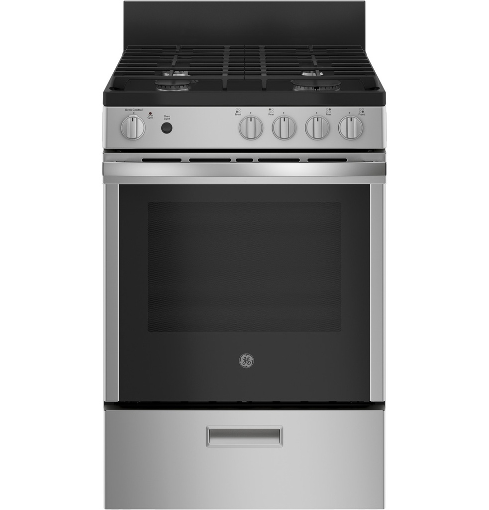 GE JGAS640RMSS 24 inch Gas Range with 4 Burners, 2.9 cu. ft. Oven Capacity, Steam Clean, in Stainless Steel