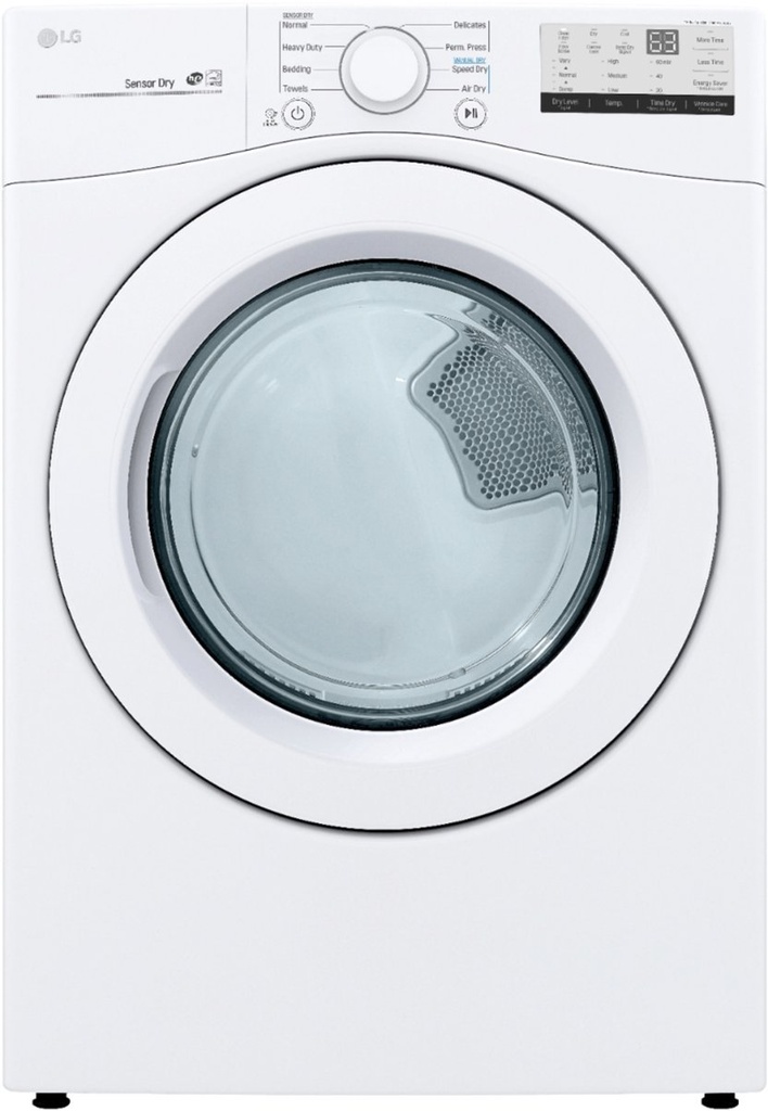 LG DLE3400W 27 inch Front Load Electric Dryer with 7.4 cu. ft. Capacity, 3 Temperature Settings, LED Display, Control Lock, Wrinkle Care Option in White