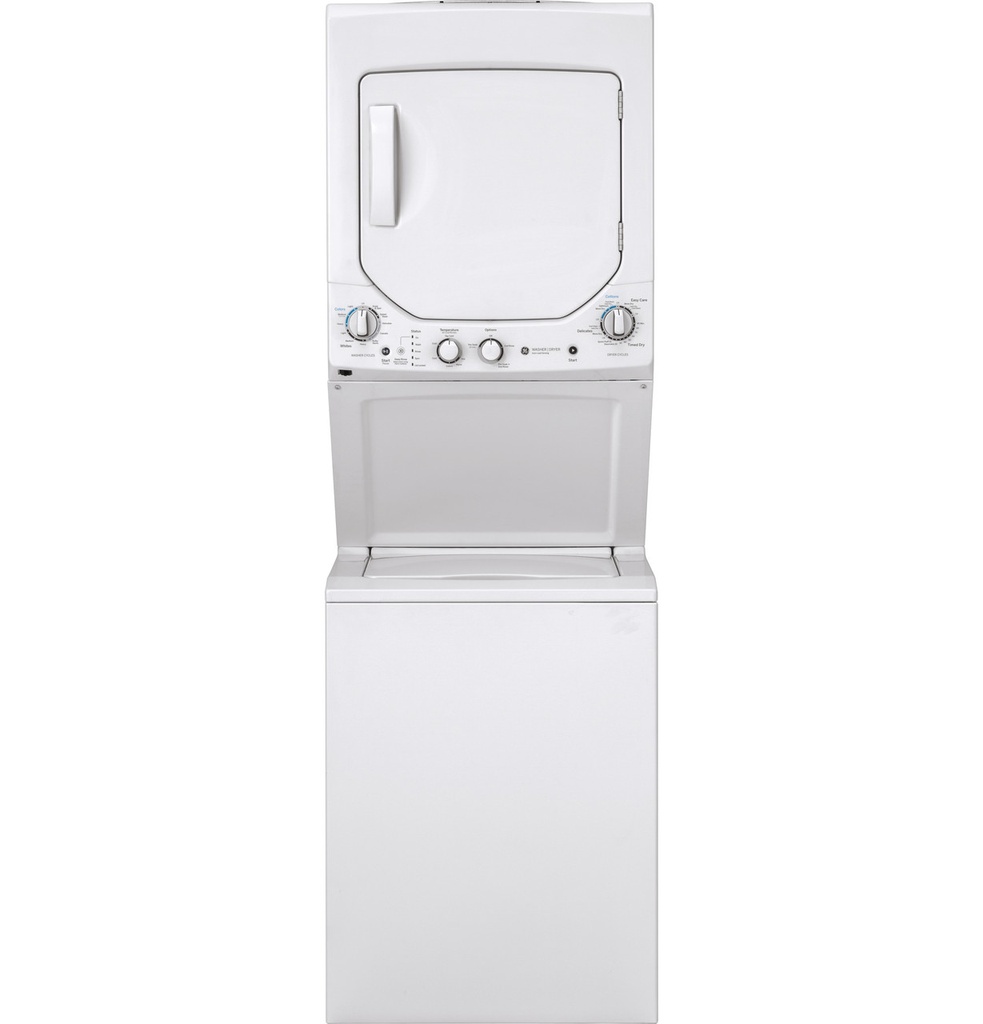 GE GUD24GSSMWW 24 inch Unitized Spacemaker Stacked 2.3 cu. ft. Washer and 4.4 cu. ft. Gas Dryer, in White