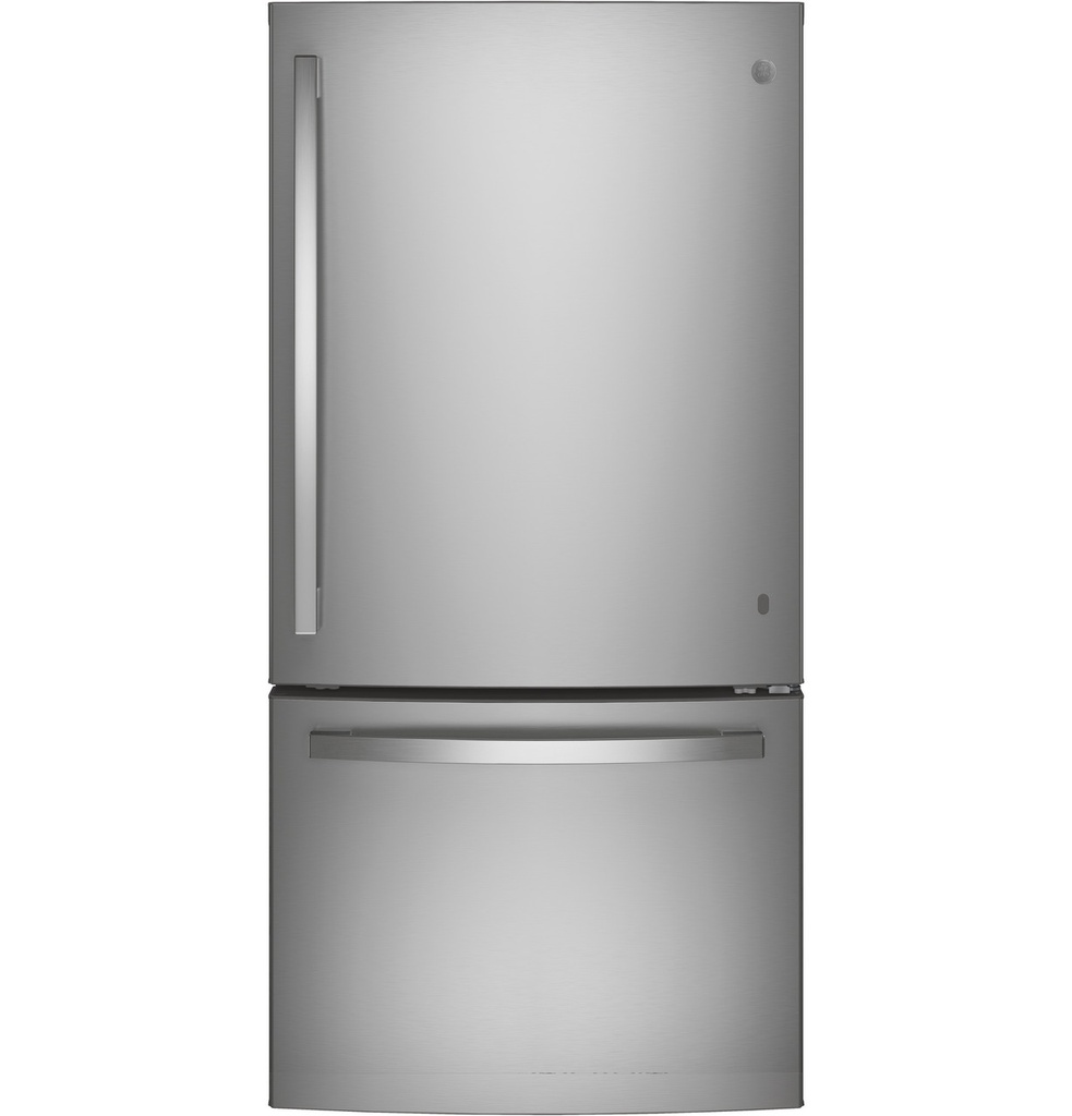 GE GDE25EYKFS 33 inch Bottom-Freezer Refrigerator with 24.8 cu. ft. Capacity, Factory-Installed Icemaker, Energy Star, in Fingerprint Resistant Stainless Steel