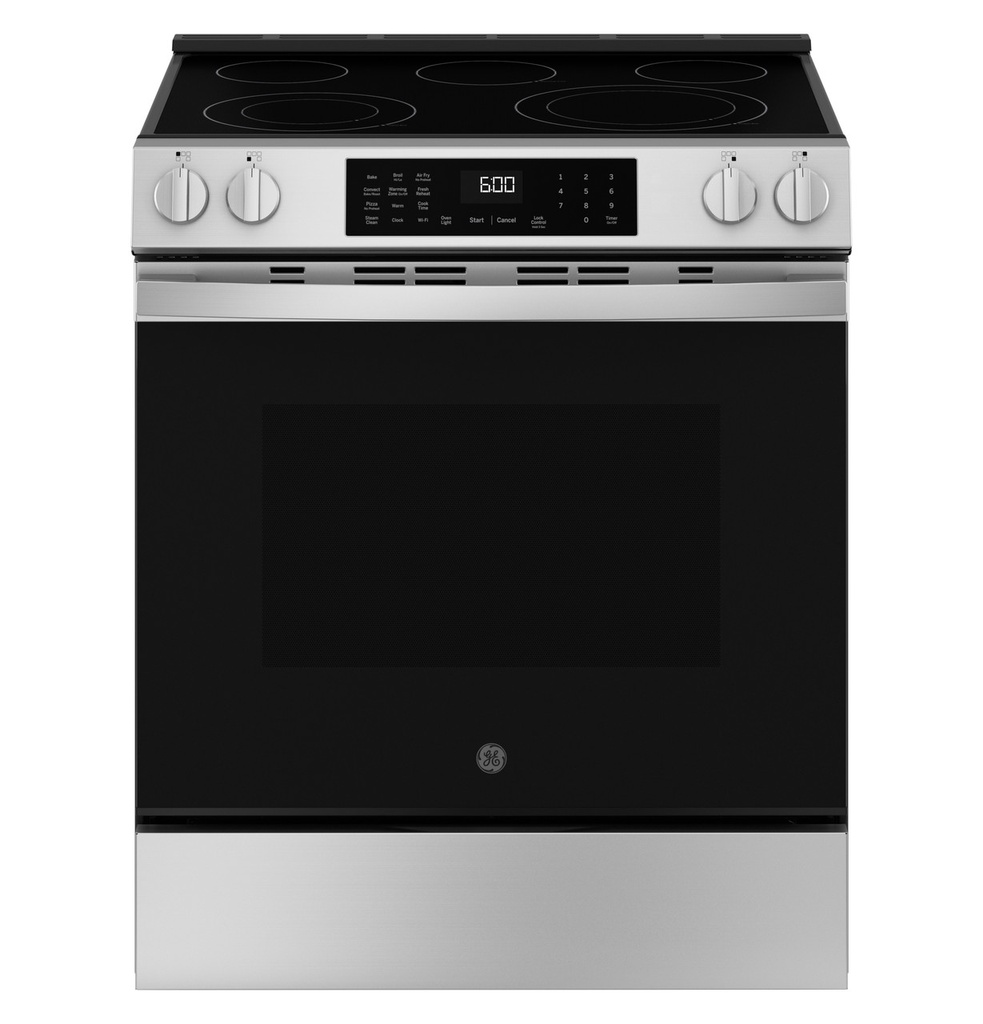 GE GRS600AV 30 inch Smart Slide-In Electric Convection Range with 5 Elements, 5.3 cu. ft. Oven Capacity, No Preheat Air Fry, Energy Star, ADA Compliant