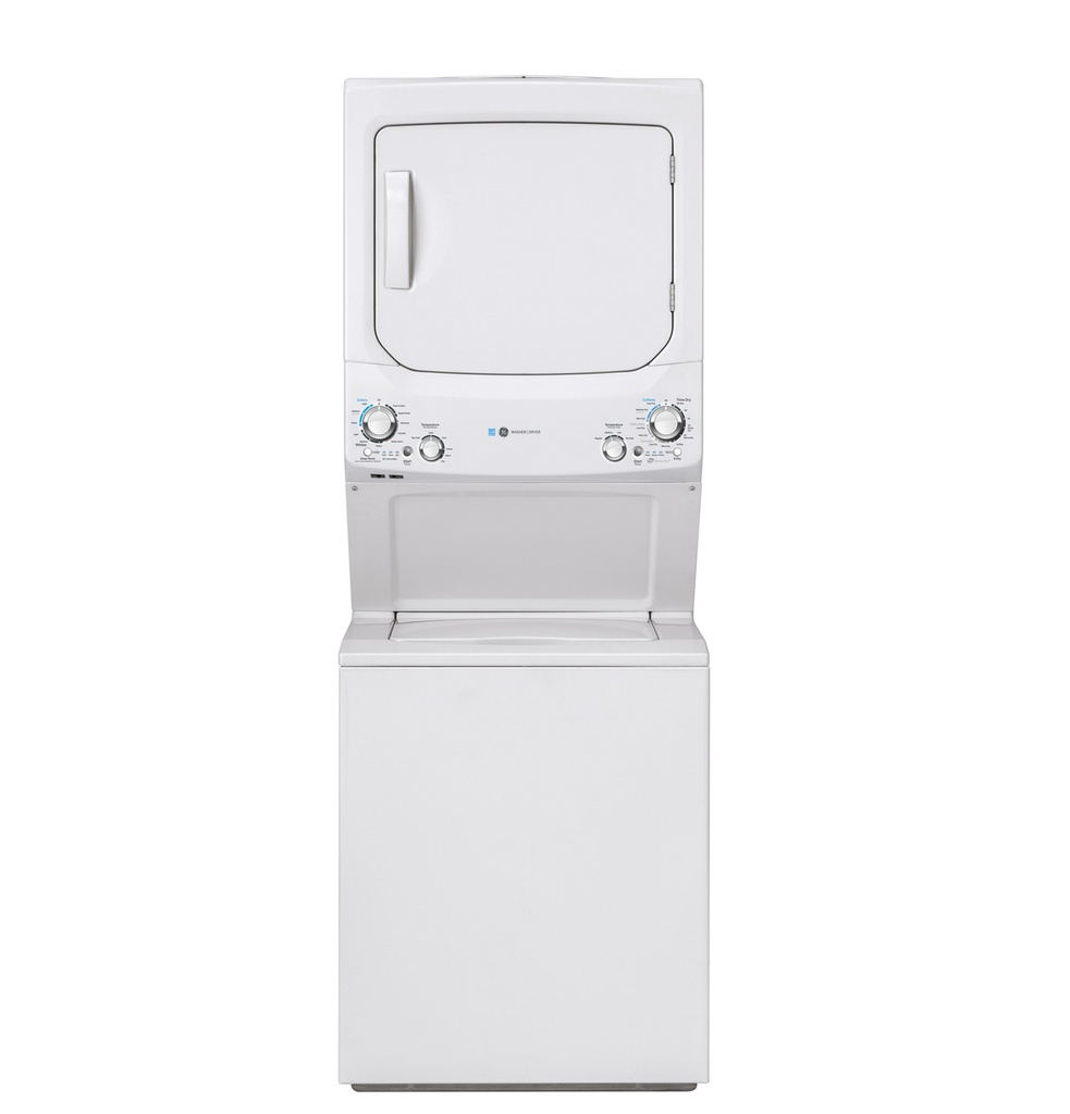 GE GUD27EESNWW 27 inch Unitized Spacemaker ENERGY STAR Stacked Laundry Center with 3.9 Cu. Ft Washer and 5.9 Cu. Ft. Electric Dryer, in White