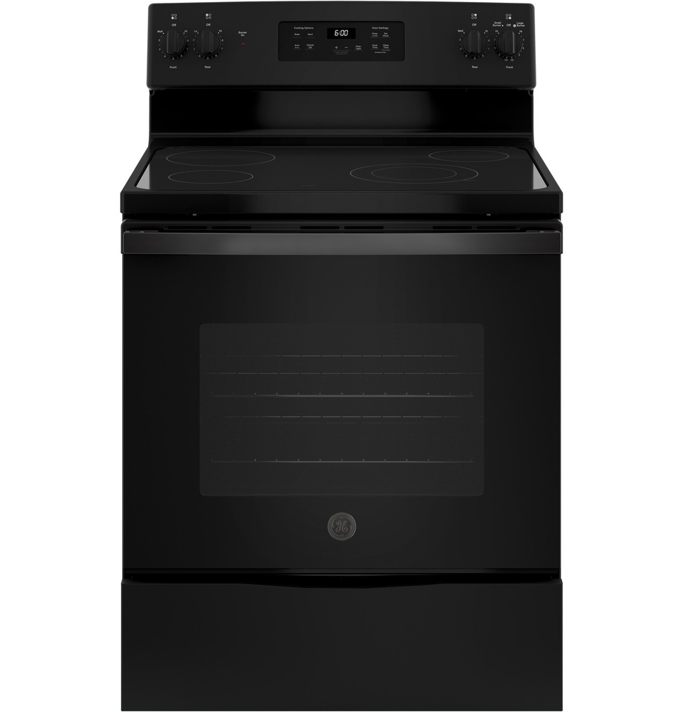 GE JBS60DKBB 30 inch Freestanding Electric Range with 4 Elements, 5.3 cu. ft. Oven Capacity, Storage Drawer in Black
