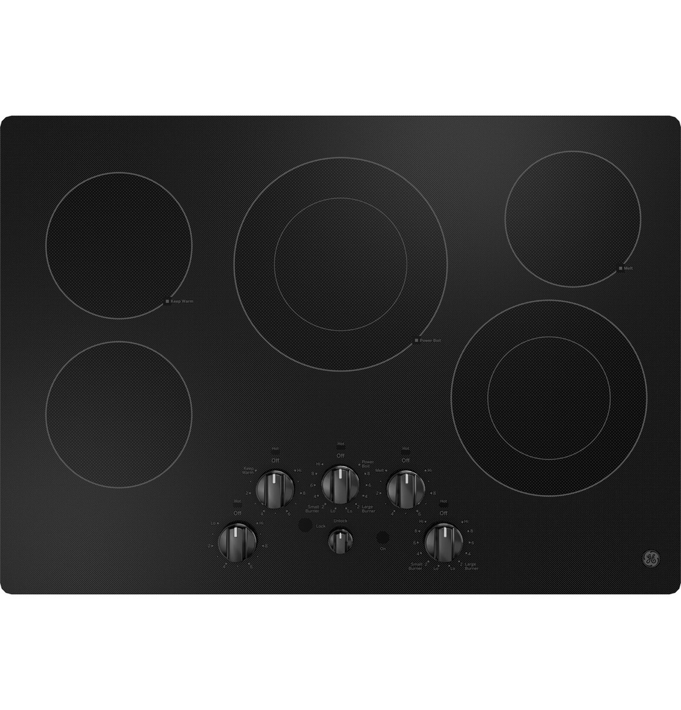 GE JEP5030 30 inch Electric Cooktop with 5 Elements, Keep Warm Setting, Control Lock and Melt Setting