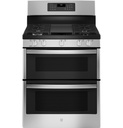 GE JGBS86SPSS 30 inch Freestanding Gas Double Oven Convection Range with 5 Burners, 6.8 cu. ft. Total Oven Capacity and No-Preheat Air Fry in Stainless Steel