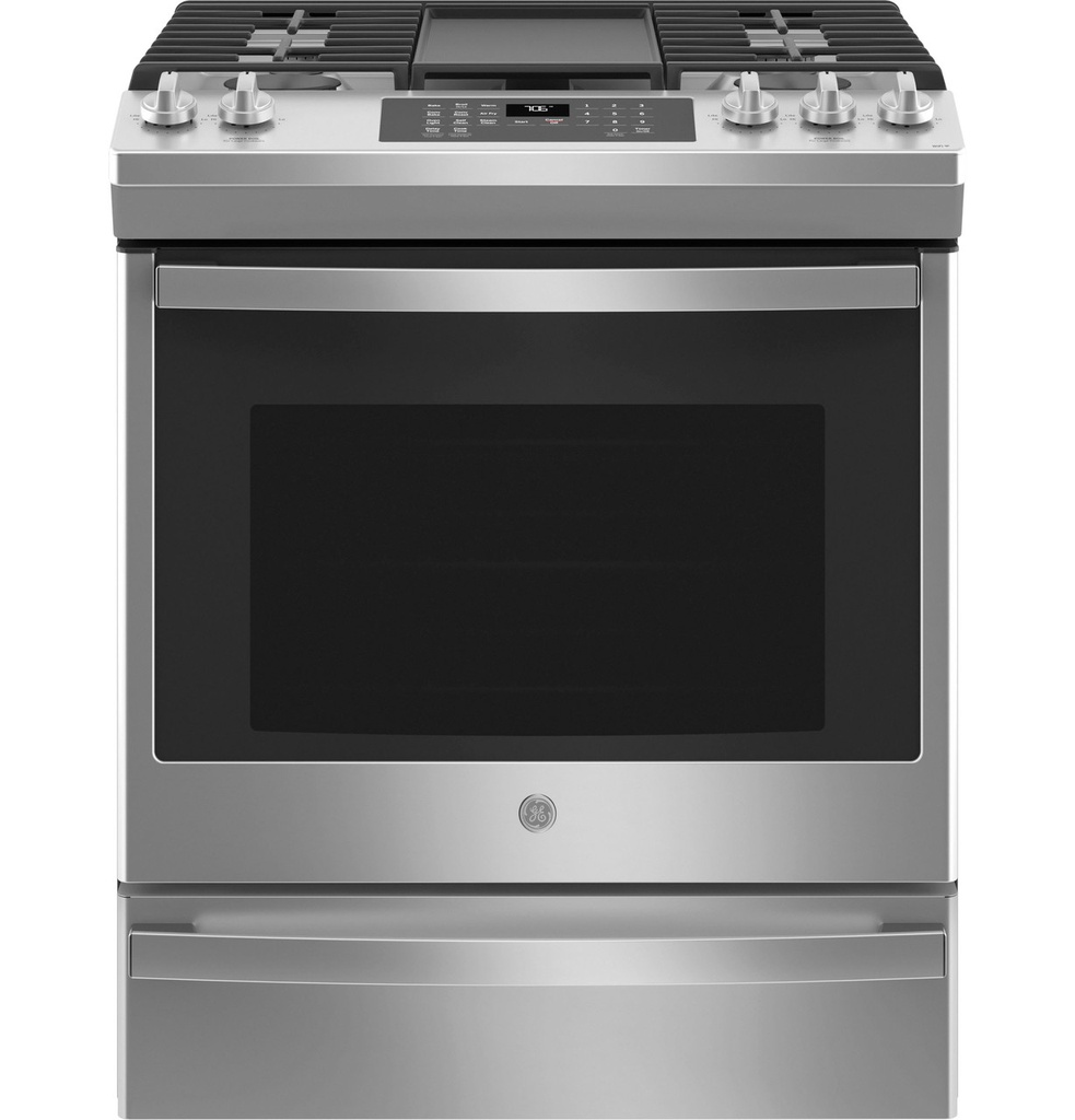 GE JGS760 30 inch Smart Slide-In Convection Gas Range with 5 Burners, 5.6 cu. ft. Oven Capacity, Integrated griddle and No Preheat Air Fry