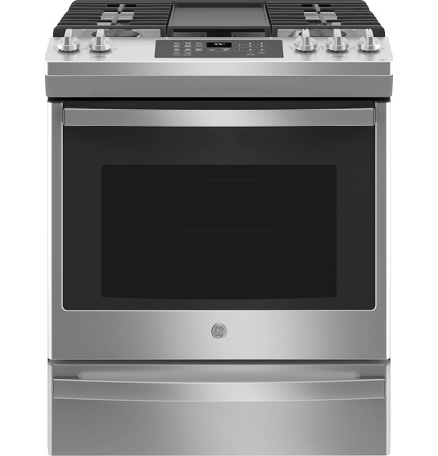 [JGS760SPSS] GE JGS760 30 inch Smart Slide-In Convection Gas Range with 5 Burners, 5.6 cu. ft. Oven Capacity, Integrated griddle and No Preheat Air Fry (Stainless Steel)