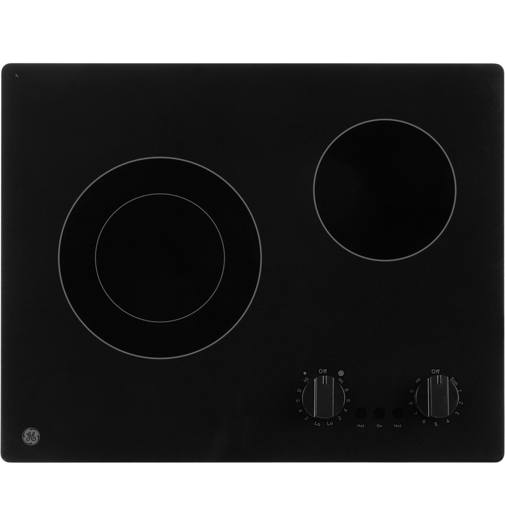 GE JP3021DPBB 21 inch Electric Radiant Cooktop with 2 Elements, Ceramic-Glass Cooktop and Hot Surface Indicator Lights in Black