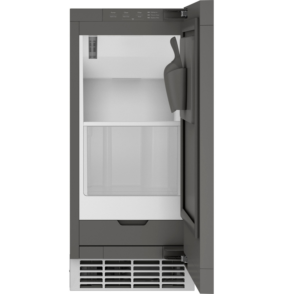 GE UNC15NPWII 15 inch Smart Panel Ready Nugget Ice Maker with 50 lb Daily Production, 26 lb Storage Bin Capacity, Reversible Door, Ice Scoop, LED Interior Lighting
