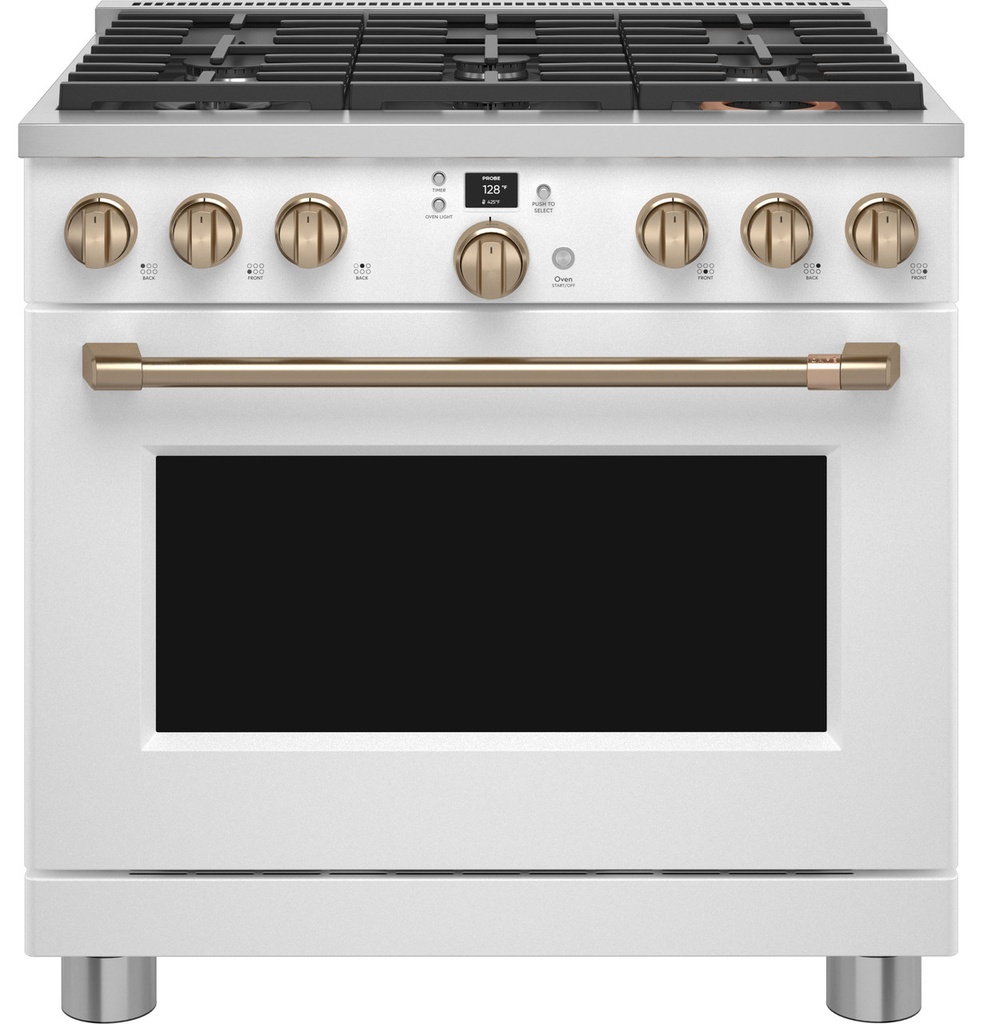 Cafe C2Y366P 36 inch Smart Dual Fuel Commercial-Style Range with 6 Burners, 5.75 cu. ft. Oven Capacity, Precision Temperature Probe and ADA Compliant