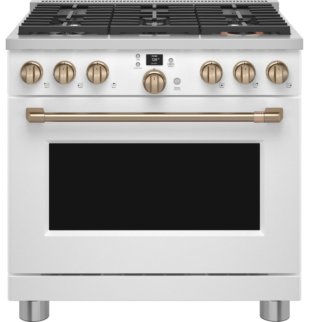 Cafe C2Y366P 36 inch Smart Dual Fuel Commercial-Style Range with 6 Burners, 5.75 cu. ft. Oven Capacity, Precision Temperature Probe and ADA Compliant