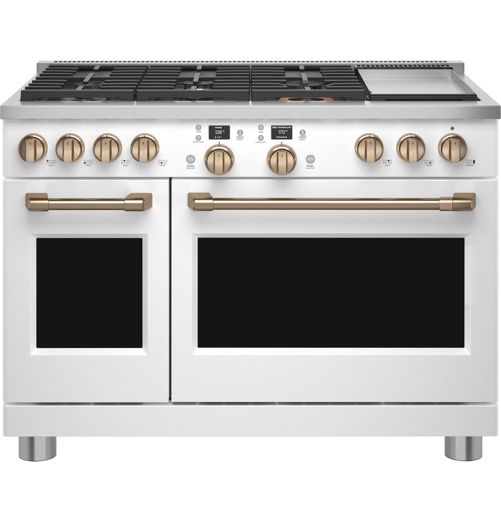 Cafe C2Y486P 48 inch Smart Commercial-Style Dual Fuel Range with 6 Burners and Griddle, 8.25 cu. ft. Total Capacity, and ADA Compliant