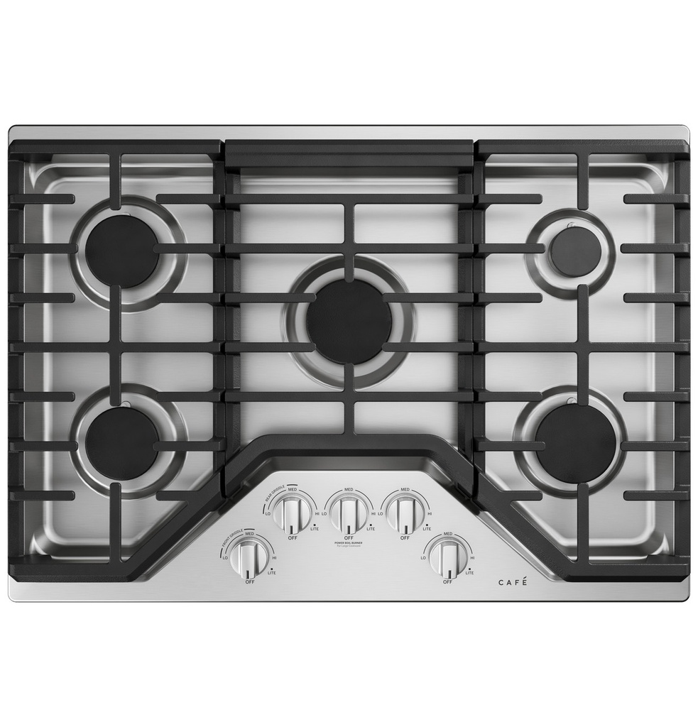 Cafe CGP70302NS1 30 inch Built-In Gas Cooktop with 5 Burners, LED Backlit Knobs, in Stainless Steel