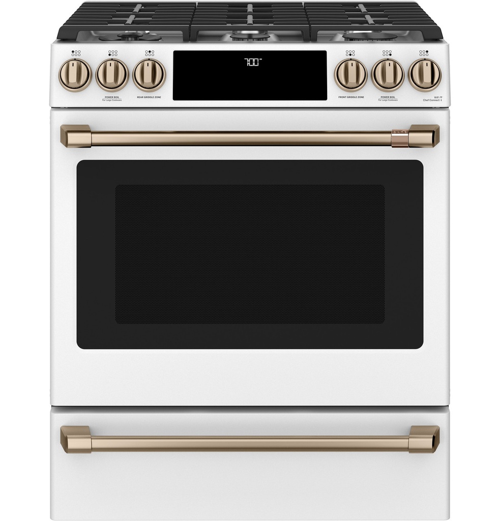 Cafe CGS700P 30 inch Smart Slide-In Gas Range with 6 Burners, 5.6 cu. ft. Capacity, No-Preheat Air Fry and True European Convection