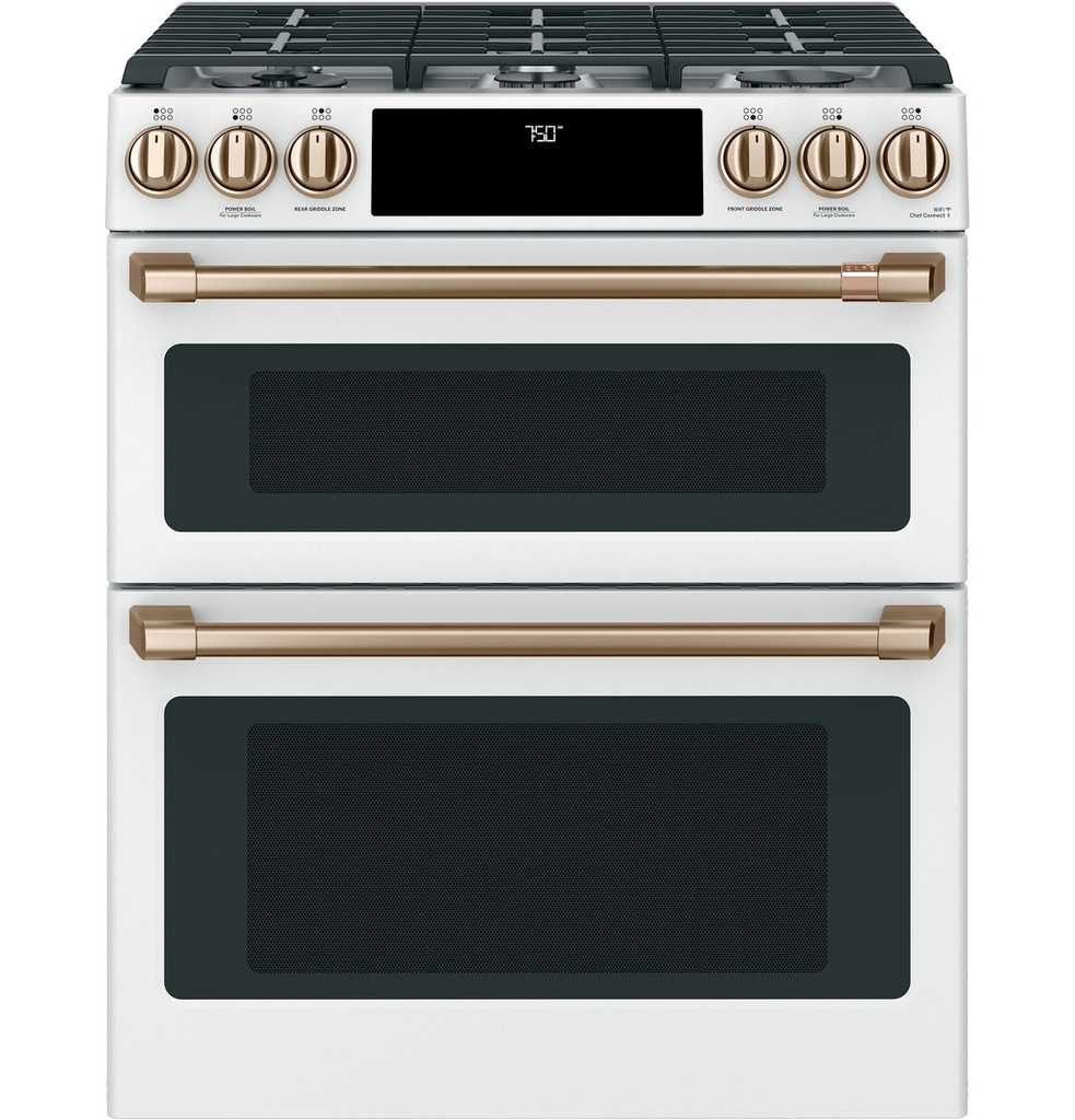 Cafe CGS750P 30 inch Smart Slide-In Gas Double Oven Convection Range with 6 Burners, 6.7 cu. ft. Total Capacity and No-Preheat Air Fry