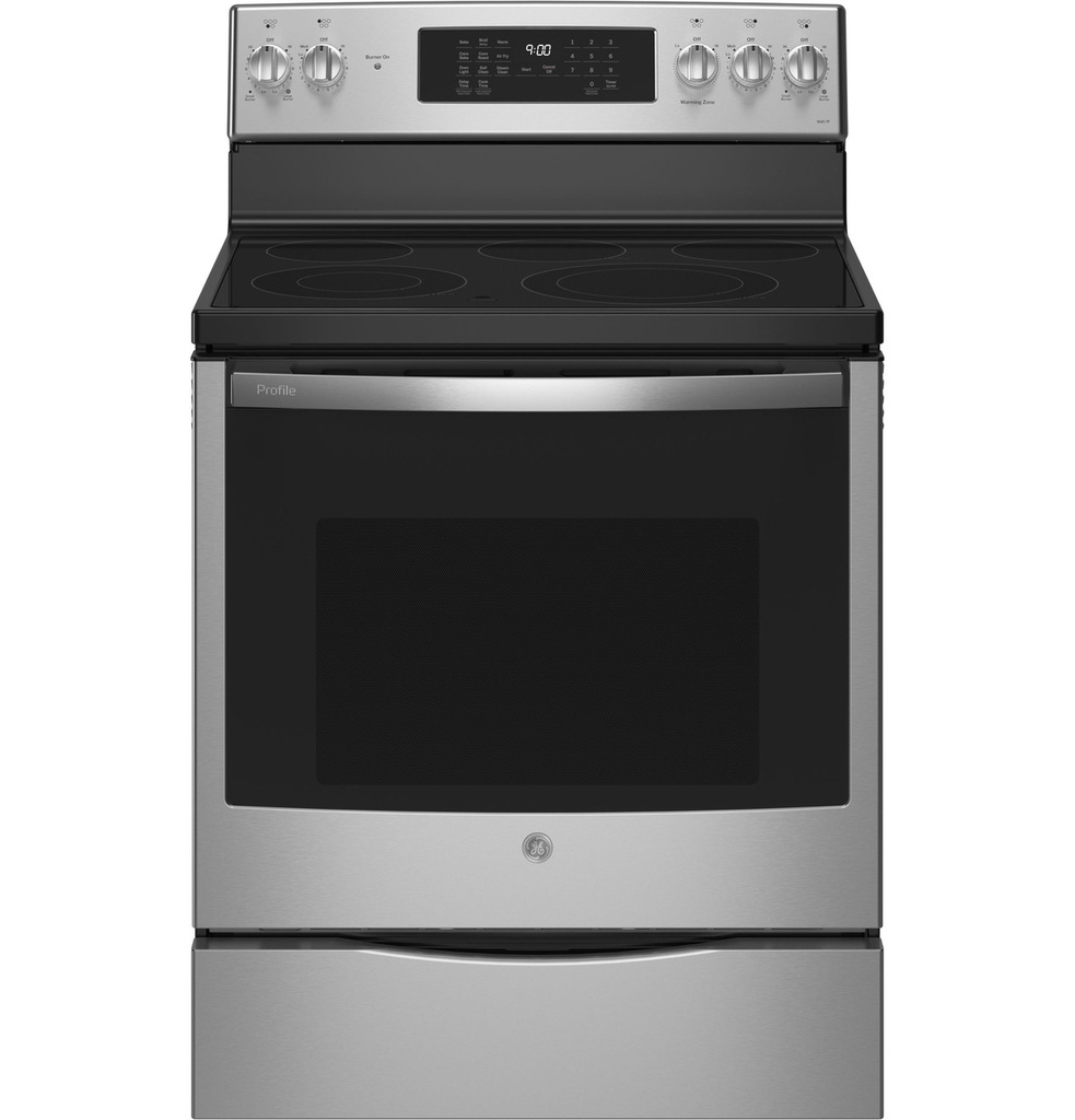 GE Profile PB900YVFS 30 inch Smart Freestanding Electric Range with 5 Elements, 6.2 cu. ft. Capacity Oven and No Preheat Air Fry in Fingerprint Resistant Stainless Steel