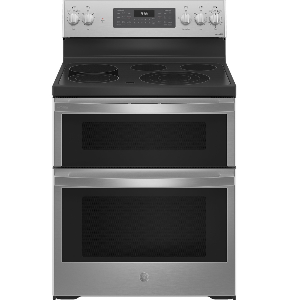 GE Profile PB965YPFS 30 inch Smart Freestanding Electric Double Oven Range with 5 Elements, 6.6 cu. ft. Capacity Oven and No Preheat Air Fry in Fingerprint Resistant Stainless Steel