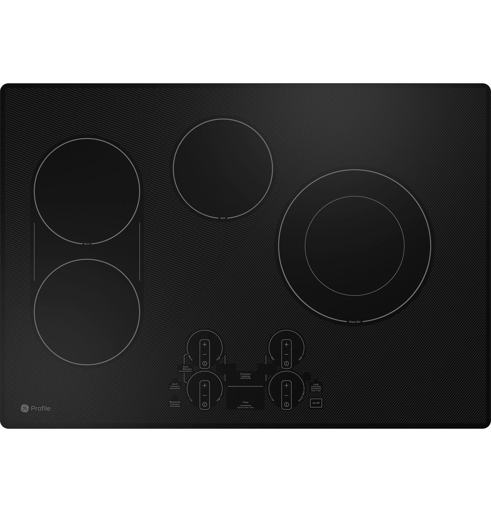 GE Profile PEP7030DTBB 30 inch Smart Electric Cooktop with 4 Elements and Hot Surface Indicator Lights in Black