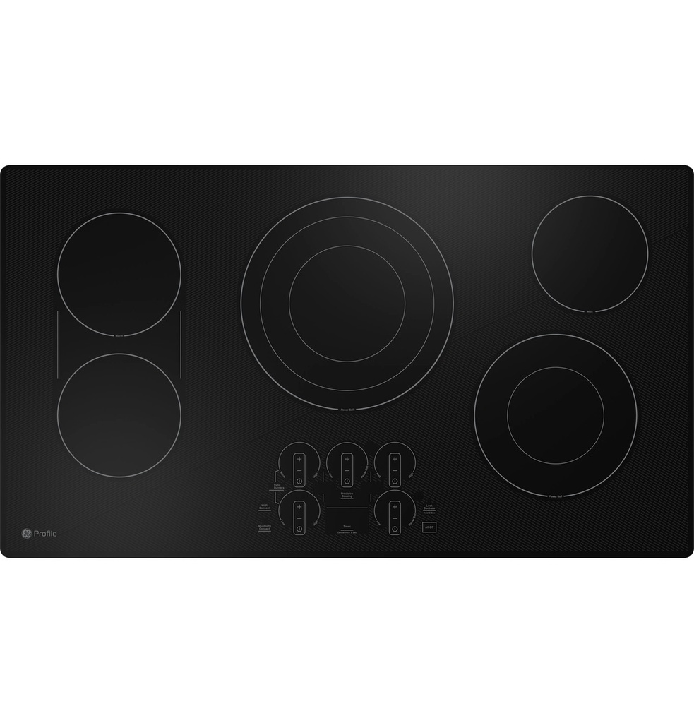 GE Profile PEP7036DTBB 36 inch Smart Electric Cooktop with 5 Elements and Hot Surface Indicator Lights in Black