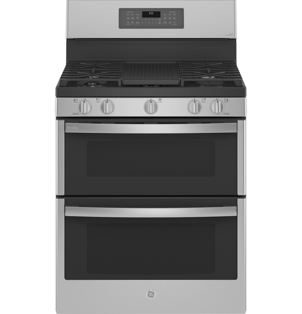 GE Profile PGB965YPFS 30 inch Smart Freestanding Gas Double Oven Range with 5 Burners, 6.8 cu. ft. Oven Capacity, No Preheat Air Fry and Self Clean in Fingerprint Resistant Stainless Steel