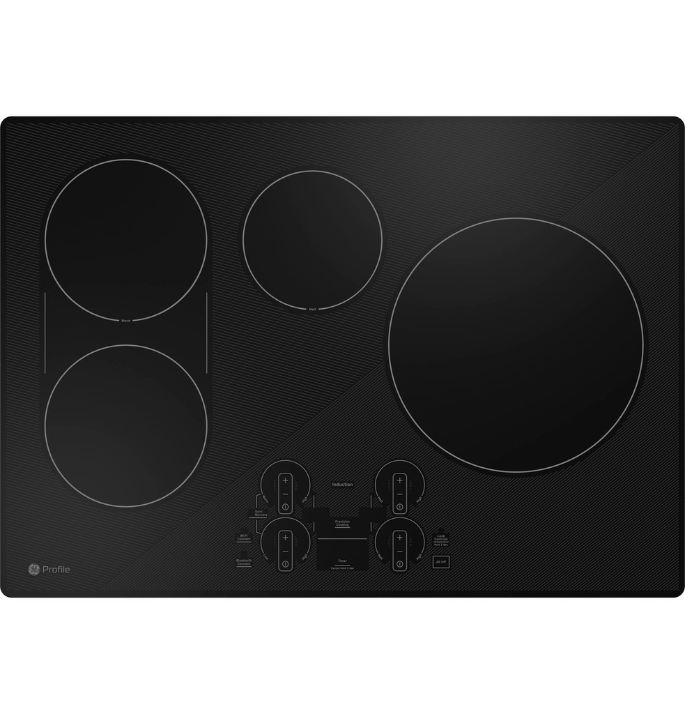 GE Profile PHP9030DTBB 30 inch Smart Induction Cooktop with 4 Elements, Synchronized Elements and Glide Touch Controls in Black