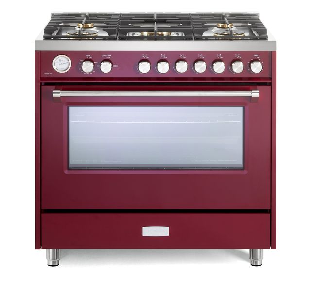 Verona VUFSGG365 36 inch Ultima Collection Freestanding Gas Range with 5 Sealed SABAF Brass Burners, 5 cu. ft. Oven Capacity, Temperature Gauge