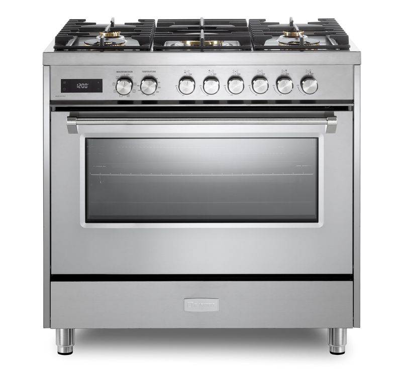 Verona VUFSGE365 36 inch Ultima Collection Freestanding Dual Fuel Range with 5 Sealed SABAF Brass Burners, 5 cu. ft. Oven Capacity 