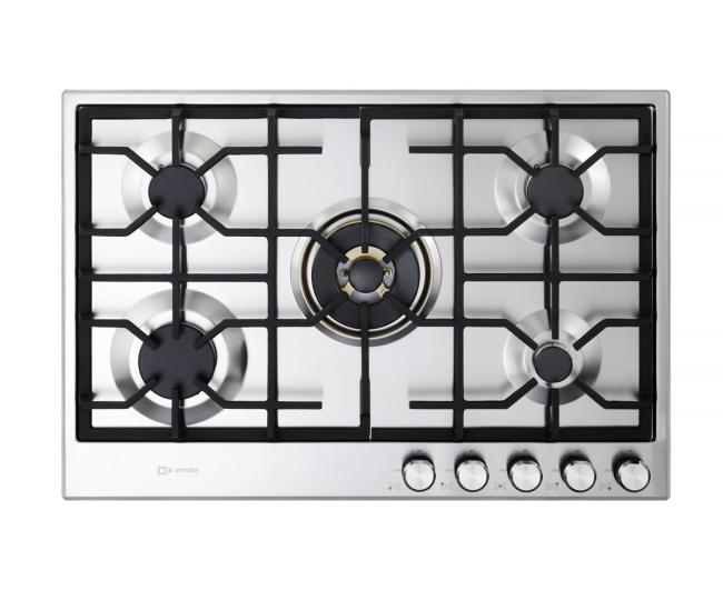 Verona VDGCT530FSS 30 inch Italian-Made Gas Cooktop with 5 Brass Burners and Continuous Cast Iron Grates in Stainless Steel