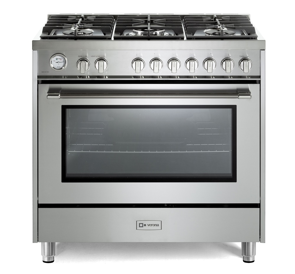 Verona VPRFSGG365SS 36 inch Prima Series Freestanding Gas Range with 5 Sealed SABAF Burners, 5 cu. ft. Oven Capacity and Temperature Gauge